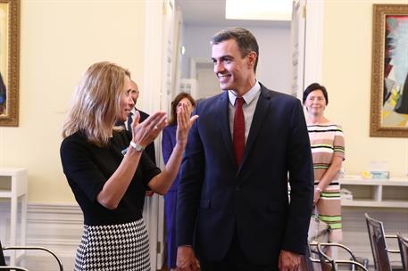 6/07/2021. Pedro Sánchez viaja a Estonia. El presidente del Gobierno, Pedro Sánchez, conversa con la primera ministra de la República de Est...