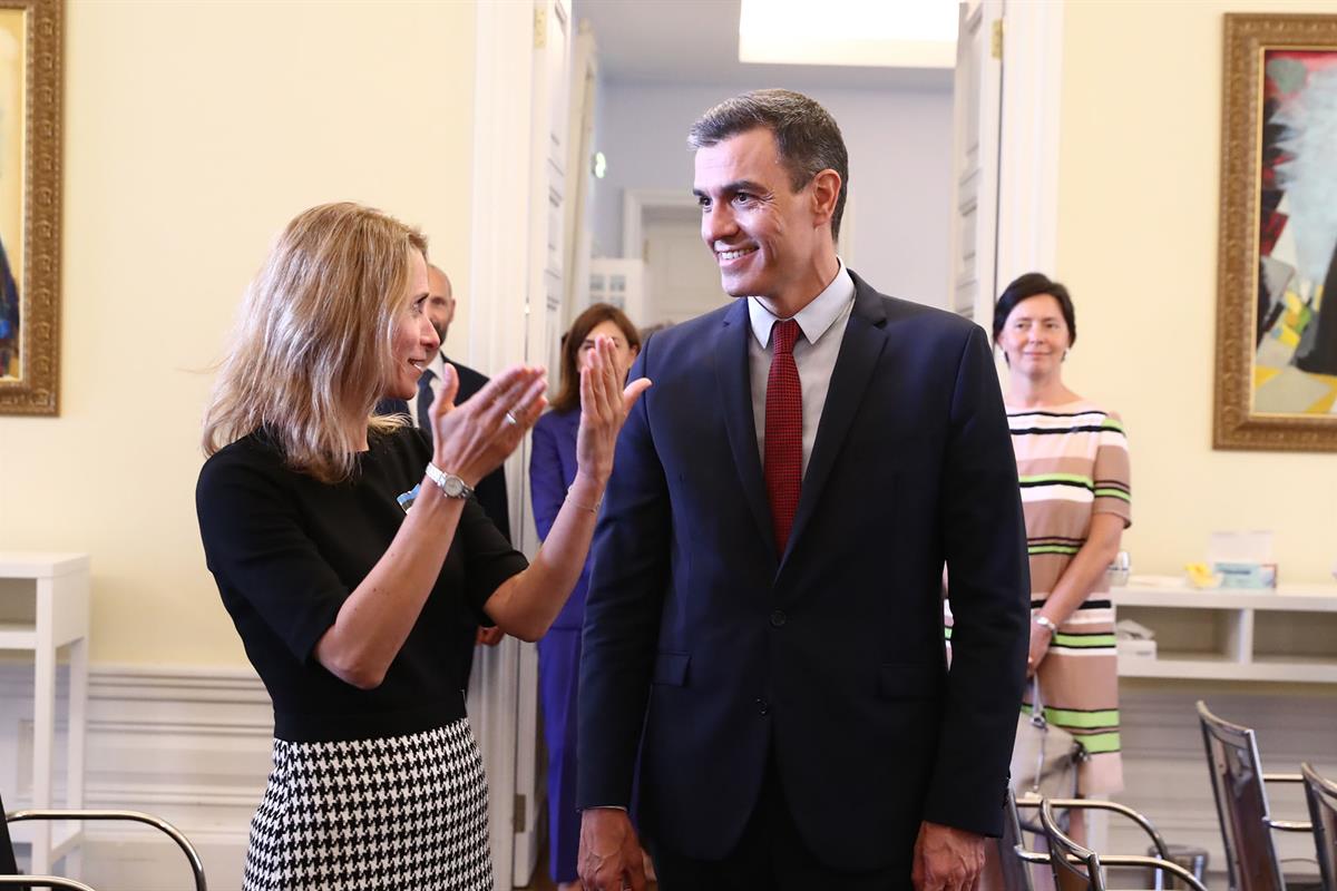 6/07/2021. Pedro Sánchez viaja a Estonia. El presidente del Gobierno, Pedro Sánchez, conversa con la primera ministra de la República de Est...