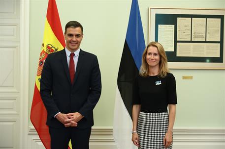 6/07/2021. Pedro Sánchez viaja a Estonia. El presidente del Gobierno, Pedro Sánchez, junto a la primera ministra de la República de Estonia,...