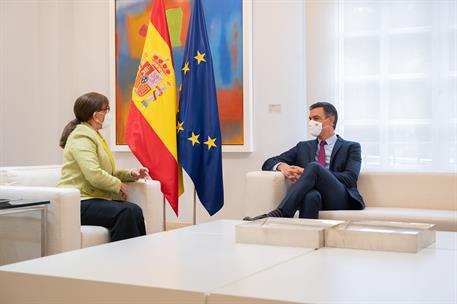 6/09/2021. El presidente del Gobierno recibe a la secretaria general iberoamericana. El presidente del Gobierno, Pedro Sánchez, junto a la s...