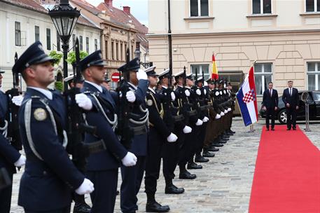 6/10/2021. Visita oficial de Pedro Sánchez a Croacia. El presidente del Gobierno, Pedro Sánchez, es recibido por el primer ministro de la Re...