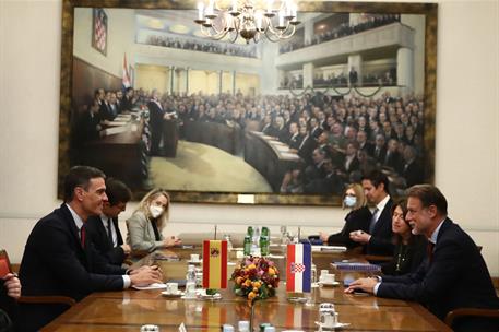 6/10/2021. Visita oficial de Pedro Sánchez a Croacia. El presidente del Gobierno, Pedro Sánchez, se reúne con el presidente del Parlamento d...