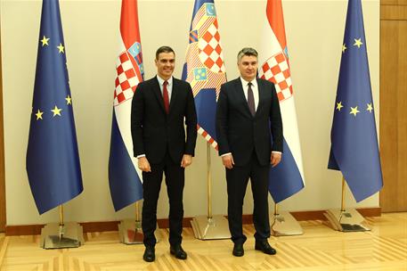 6/10/2021. Visita oficial de Pedro Sánchez a Croacia. El presidente del Gobierno, Pedro Sánchez, es recibido por el presidente de la Repúbli...
