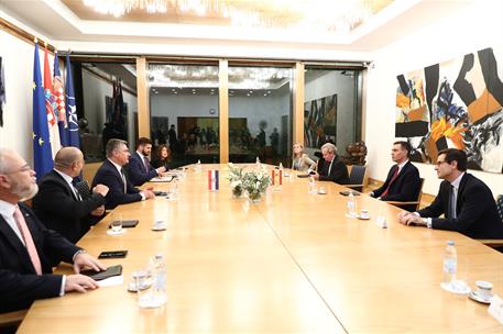 6/10/2021. Visita oficial de Pedro Sánchez a Croacia. El presidente del Gobierno, Pedro Sánchez, se reúne con el presidente de la República ...