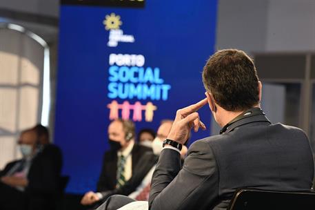 7/05/2021. Pedro Sánchez participa en la Cumbre Social de Oporto. El presidente del Gobierno, Pedro Sánchez, durante la ceremonia de apertur...