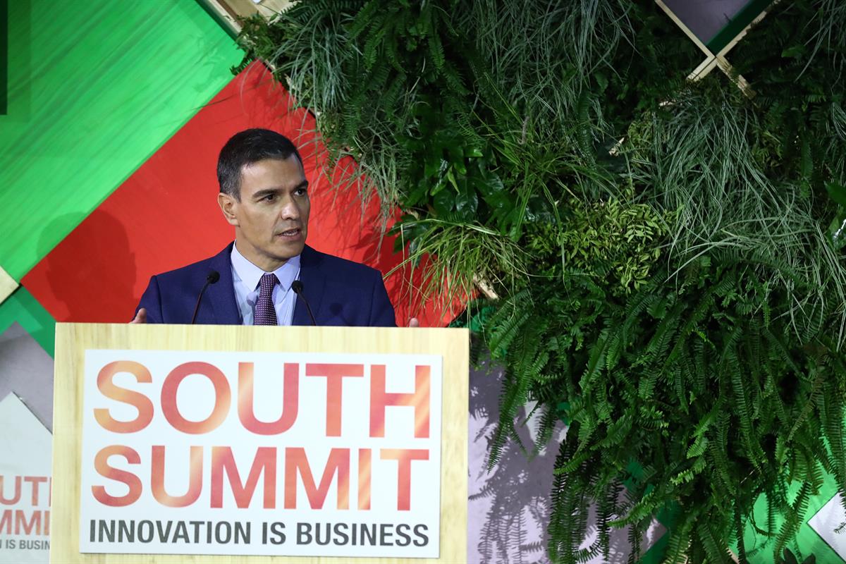 7/10/2021. Pedro Sánchez clausura el foro de emprendedores South Summit. El presidente del Gobierno, Pedro Sánchez, durante su intervención ...