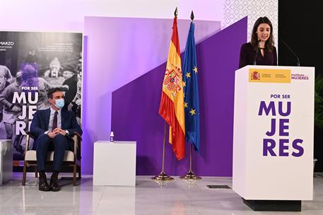 8/03/2021. Sánchez asiste con Irene Montero al acto institucional con motivo del 8 de marzo. La ministra de Igualdad, Irene Montero, durante...