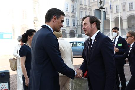 8/07/2021. Viaje del presidente del Gobierno a Lituania. El presidente del Gobierno, Pedro Sánchez, a su llegada a la Universidad de Vilnius...