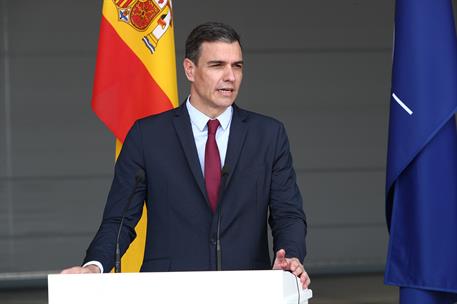 8/07/2021. Viaje del presidente del Gobierno a Lituania. El presidente del Gobierno, Pedro Sánchez, durante la comparecencia conjunta con el...