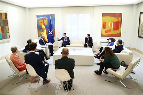 8/10/2021. Pedro Sánchez se reúne con el secretario general de la OTAN, Jens Stoltenberg. El presidente del Gobierno, Pedro Sánchez, durante...