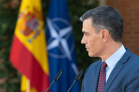 8/10/2021. Pedro Sánchez se reúne con el secretario general de la OTAN, Jens Stoltenberg. El presidente del Gobierno, Pedro Sánchez, durante...