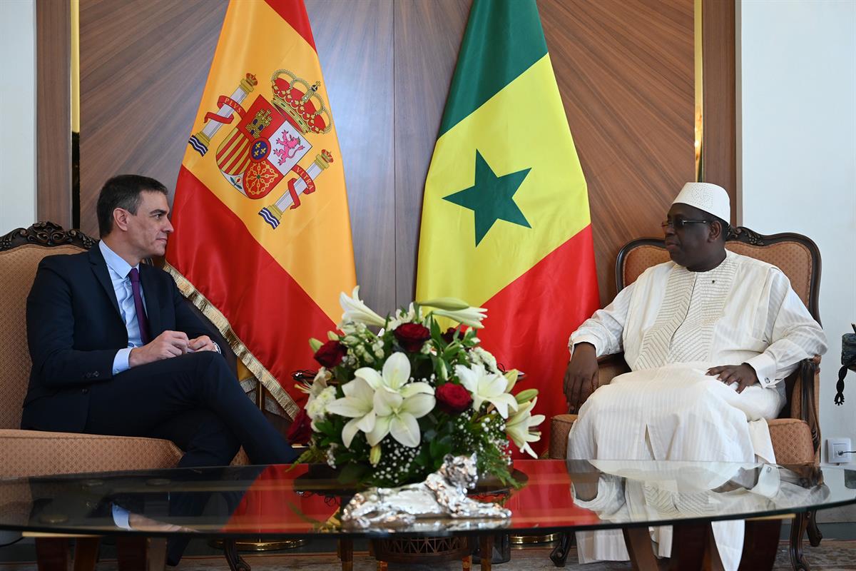 9/04/2021. Gira africana de Pedro Sánchez: Senegal (segunda jornada). El presidente del Gobierno, Pedro Sánchez, durante su reunión con el p...