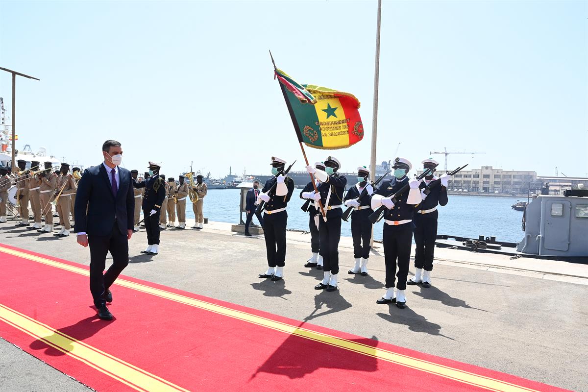 9/04/2021. Gira africana de Pedro Sánchez: Senegal (segunda jornada). El presidente del Gobierno, Pedro Sánchez, durante su visita el destac...