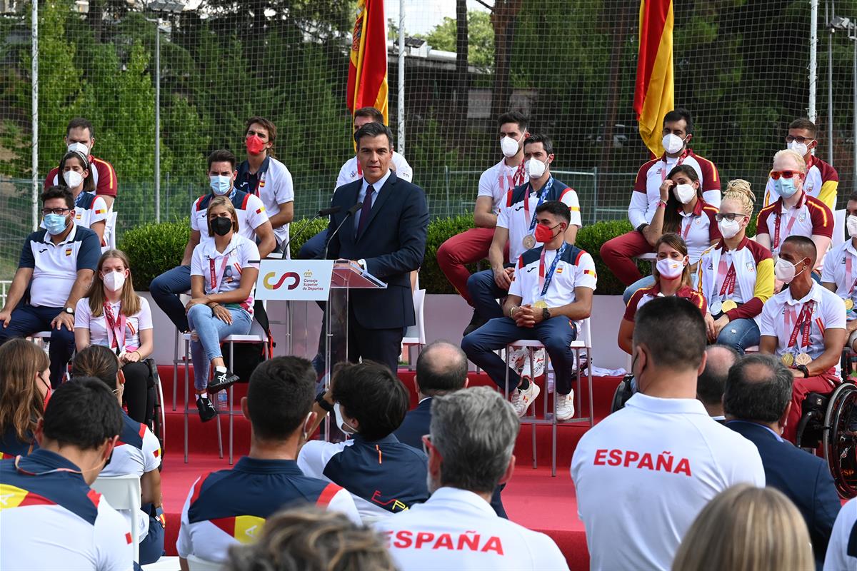 9/09/2021. Sánchez asiste al acto de homenaje a deportistas olímpicos y paralímpicos. El presidente del Gobierno, Pedro Sánchez, durante su ...