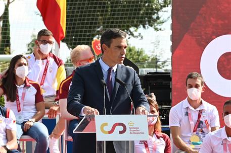 9/09/2021. Sánchez asiste al acto de homenaje a los medallistas olímpicos. El presidente del Gobierno, Pedro Sánchez, durante su intervenció...