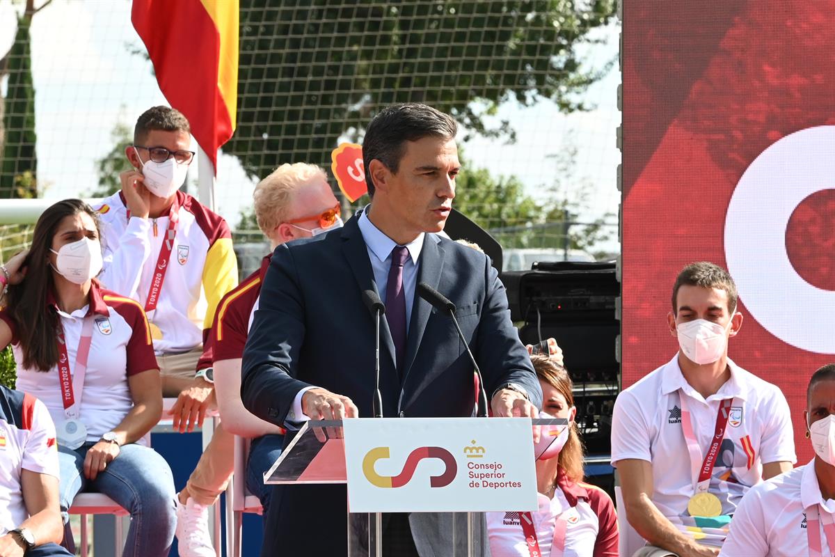 9/09/2021. Sánchez asiste al acto de homenaje a los medallistas olímpicos. El presidente del Gobierno, Pedro Sánchez, durante su intervenció...