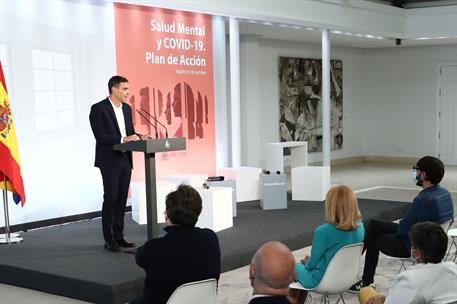 9/10/2021. Acto Salud Mental y COVID-19. El presidente del Gobierno, Pedro Sánchez, durante su intervención en el acto 'Salud Mental y COVID...