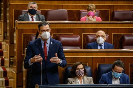 10/03/2021. Pedro Sánchez asiste a la sesión de control al Gobierno. El presidente del Gobierno, Pedro Sánchez, durante su intervención en l...