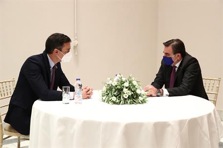 10/05/2021. Viaje del presidente del Gobierno a Grecia. El presidente del Gobierno, Pedro Sánchez, se ha reunido con el vicepresidente de la...