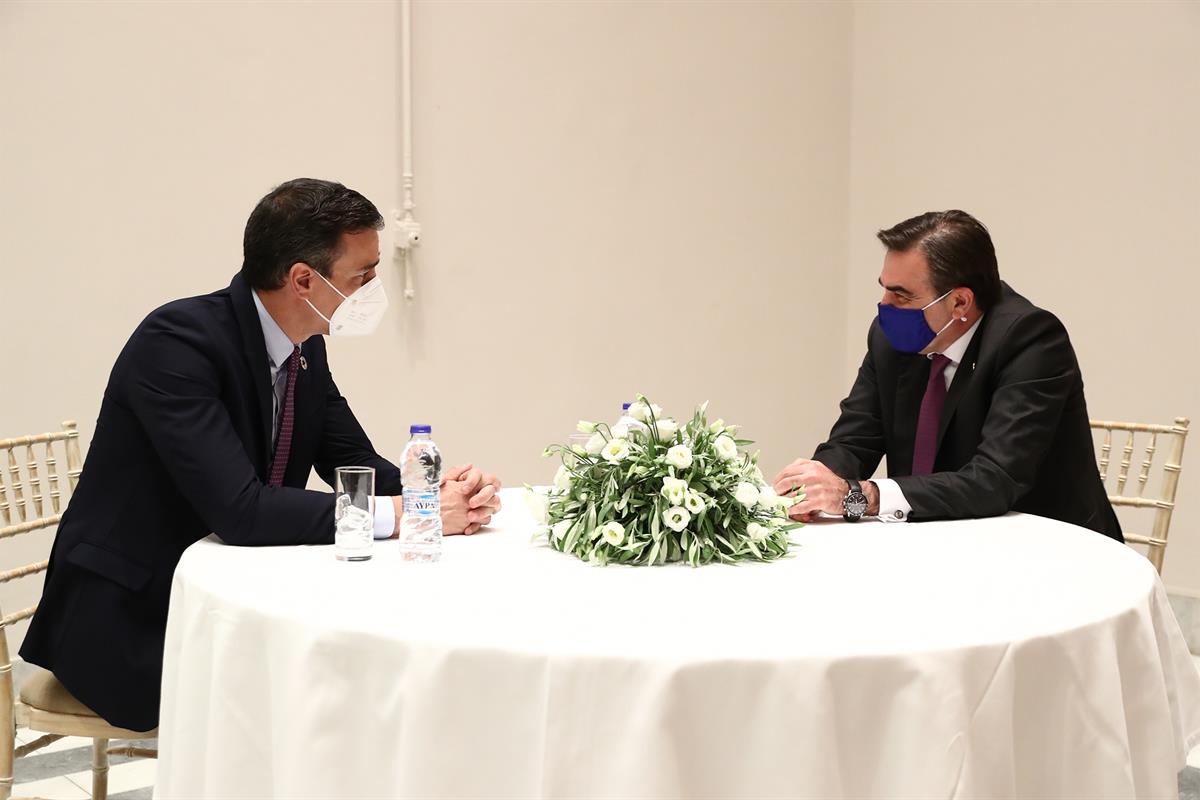 10/05/2021. Viaje del presidente del Gobierno a Grecia. El presidente del Gobierno, Pedro Sánchez, se ha reunido con el vicepresidente de la...