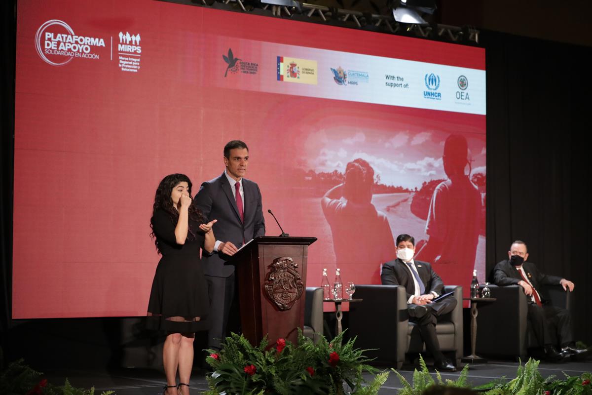 10/06/2021. Viaje del presidente del Gobierno a Costa Rica. El presidente del Gobierno, Pedro Sánchez, durante su intervención en el evento ...