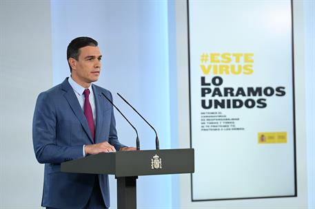 10/07/2021. Sánchez anuncia la nueva configuración del Gobierno. El presidente del Gobierno, Pedro Sánchez, durante su comparecencia en La M...