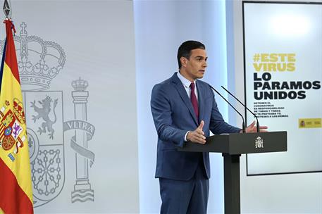 10/07/2021. Sánchez anuncia la nueva configuración del Gobierno. El presidente del Gobierno, Pedro Sánchez, durante su comparecencia en La M...