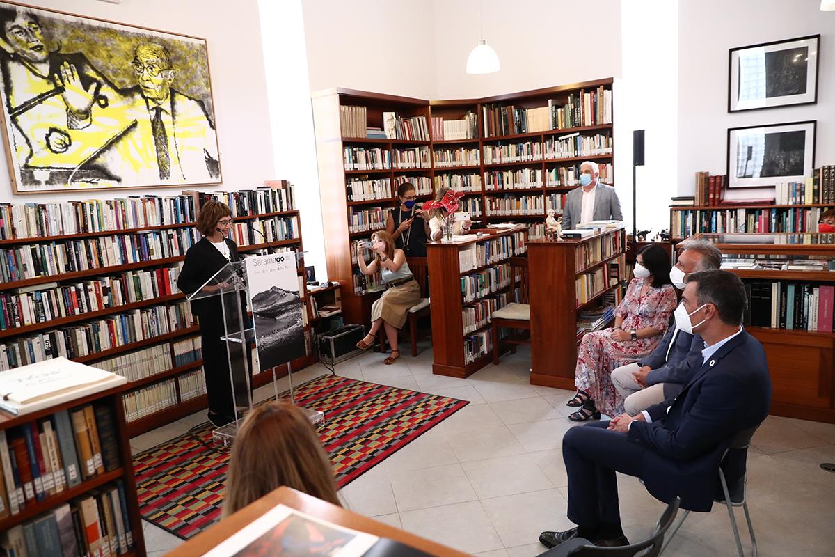 11/08/2021. Sánchez asiste a la presentación de los actos del centenario de Saramago. El presidente del Gobierno, Pedro Sánchez, durante la ...