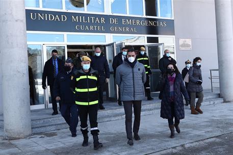 12/01/2021. Pedro Sánchez visita la Unidad Militar de Emergencias (UME). El presidente del Gobierno, Pedro Sánchez, visita la Unidad Militar...