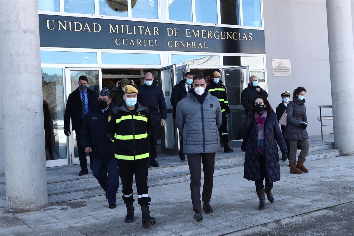 12/01/2021. Pedro Sánchez visita la Unidad Militar de Emergencias (UME). El presidente del Gobierno, Pedro Sánchez, visita la Unidad Militar...