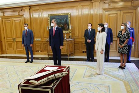 12/07/2021. Pedro Sánchez asiste a la toma de posesión de su nuevo Ejecutivo. La nueva ministra de Justicia, Pilar Llop, tras prometer su ca...