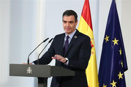 13/05/2021. Acto sobre la reforma del art. 49 de la Constitución. El presidente del Gobierno, Pedro Sánchez, durante su intervención en el a...