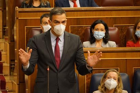 13/10/2021. Pedro Sánchez asiste a la sesión de control en el Congreso. El presidente del Gobierno, Pedro Sánchez, durante su intervención e...