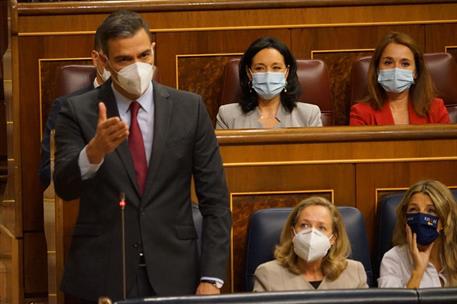 13/10/2021. Pedro Sánchez asiste a la sesión de control en el Congreso. El presidente del Gobierno, Pedro Sánchez, durante su intervención e...