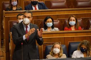 El presidente del Gobierno, Pedro Sánchez, durante una de sus intervenciones en la sesión de control al Gobierno en el Congreso