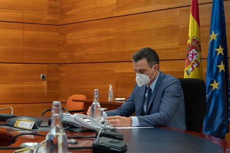 14/01/2021. Pedro Sánchez se reúne con el CECOD. El presidente del Gobierno, Pedro Sánchez, durante la reunión del Comité Estatal de Coordin...