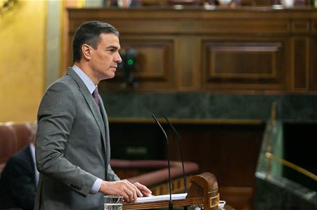 14/04/2021. Pedro Sánchez comparece en el Congreso de los Diputados. El presidente del Gobierno, Pedro Sánchez, durante su intervención ante...