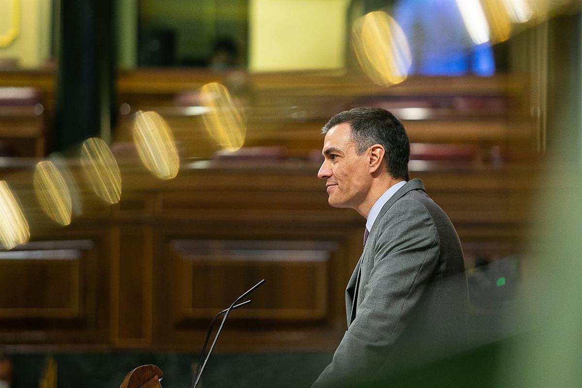 14/04/2021. Pedro Sánchez asiste a la sesión de control en el Congreso. El presidente del Gobierno, Pedro Sánchez, durante su intervención e...