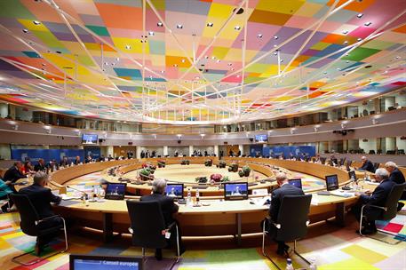24/06/2021. Pedro Sánchez asiste al Consejo Europeo. Los jefes de Estado y de Gobierno de la Unión Europea reunidos en la mesa del Consejo Europeo