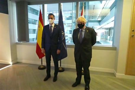 14/06/2021. Pedro Sánchez asiste en Bruselas a la Cumbre de la OTAN. El presidente del Gobierno, Pedro Sánchez, y el primer ministro del Rei...