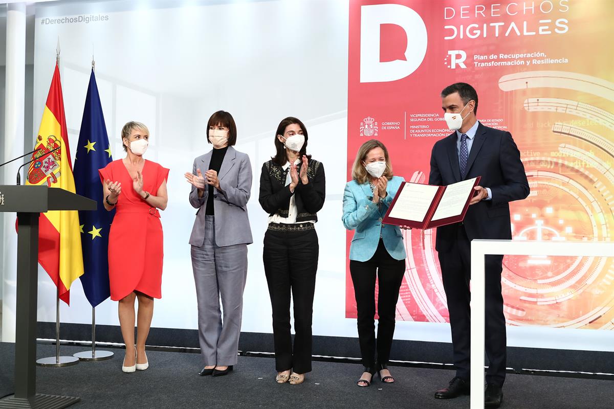 14/07/2021. Sánchez preside la presentación de la Carta de Derechos Digitales. El presidente del Gobierno, Pedro Sánchez, durante su interve...