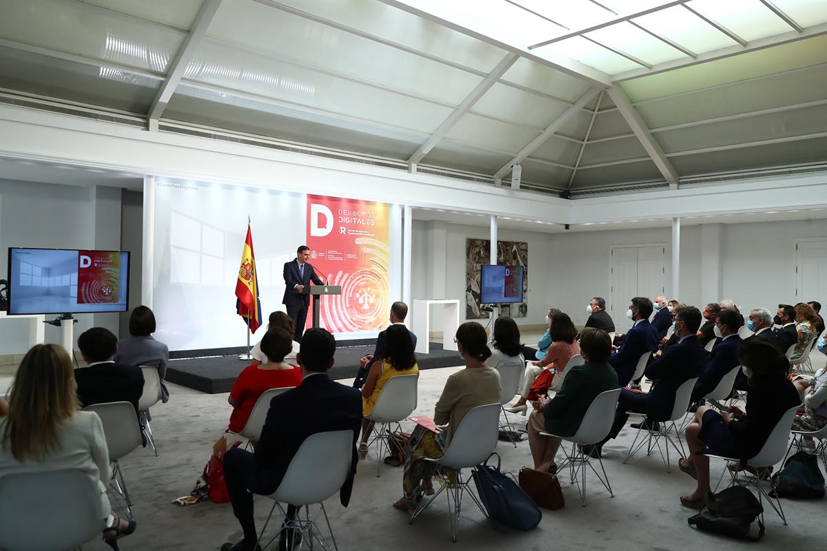 14/07/2021. Sánchez preside la presentación de la Carta de Derechos Digitales. El presidente del Gobierno, Pedro Sánchez, durante su interve...