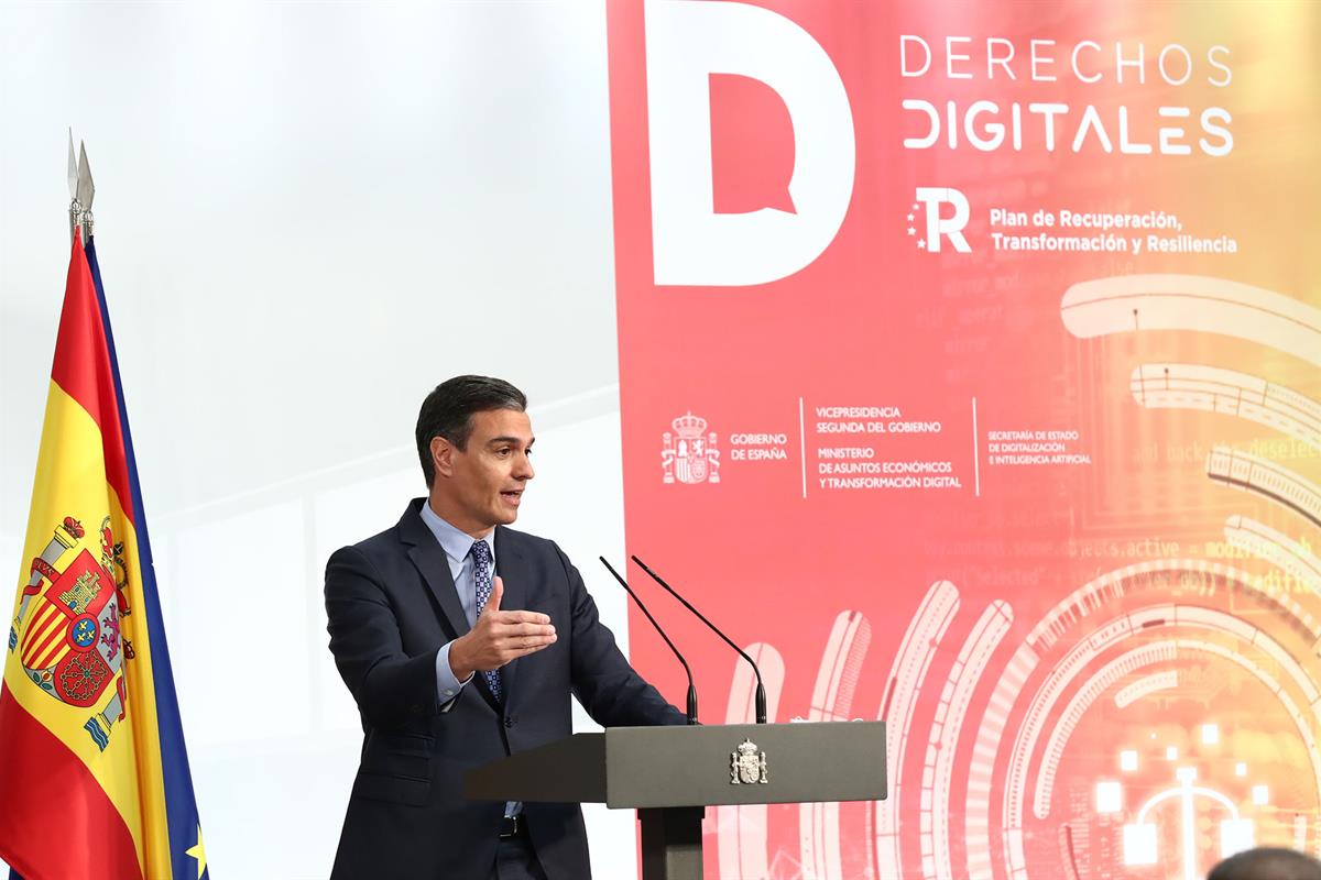 14/07/2021. Sánchez preside la presentación de la Carta de Derechos Digitales. El presidente del Gobierno, Pedro Sánchez, durante su interve...