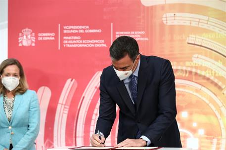 14/07/2021. Sánchez preside la presentación de la Carta de Derechos Digitales. El presidente del Gobierno, Pedro Sánchez, durante el acto de...