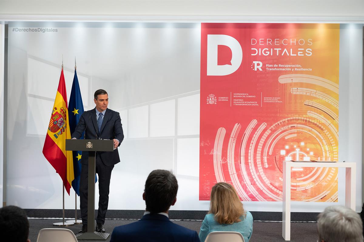 14/07/2021. Sánchez preside la presentación de la Carta de Derechos Digitales. El presidente del Gobierno, Pedro Sánchez, durante su interve...