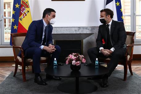 15/03/2021. Pedro Sánchez participa en la XXVI Cumbre Franco-Española. El presidente del Gobierno, Pedro Sánchez, durante su reunión con el ...
