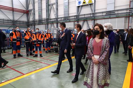 15/04/2021. Sánchez asiste a la inauguración del nuevo campus de Airbus en Getafe. El presidente del Gobierno, Pedro Sánchez, durante su vis...