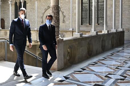 15/09/2021. Mesa de diálogo entre el Gobierno y el Govern de la Generalitat de Cataluña. El presidente del Gobierno, Pedro Sánchez, junto al...