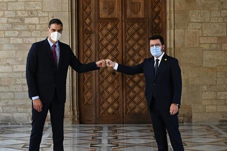 15/09/2021. Mesa de diálogo entre el Gobierno y el Govern de la Generalitat de Cataluña. El presidente del Gobierno, Pedro Sánchez, y el pre...