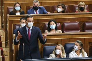 El presidente del Gobierno, Pedro Sánchez, durante una de sus intervenciones en la sesión de control en el Congreso